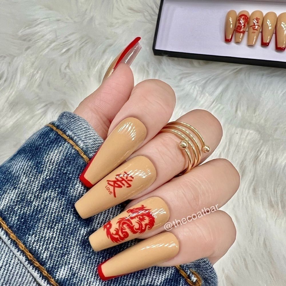 Chinese Dragon 🐉Custom Press On Nails | High Quality Nails | Handmade - Picture 1 of 12